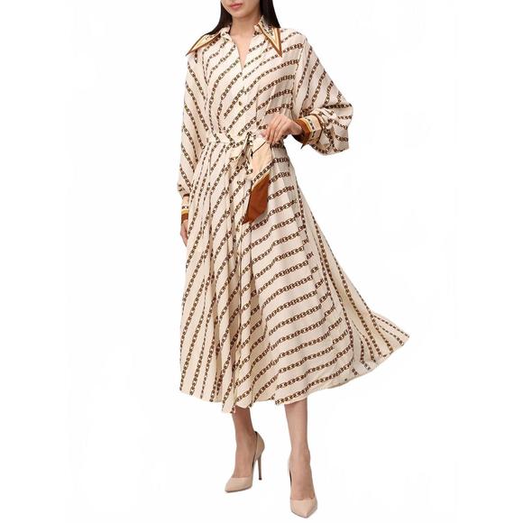 NEW ZIMMERMANN tuck midi shirt dress in cream chain - Picture 1 of 5
